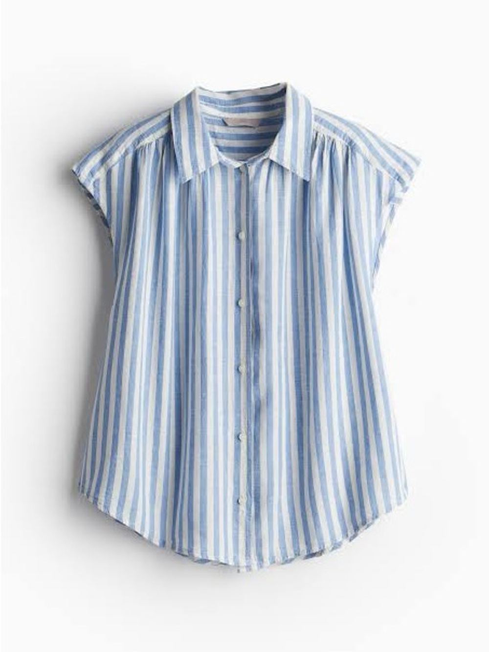 H&M Sleeveless Blue and White Striped Button-Front Linen Blouse